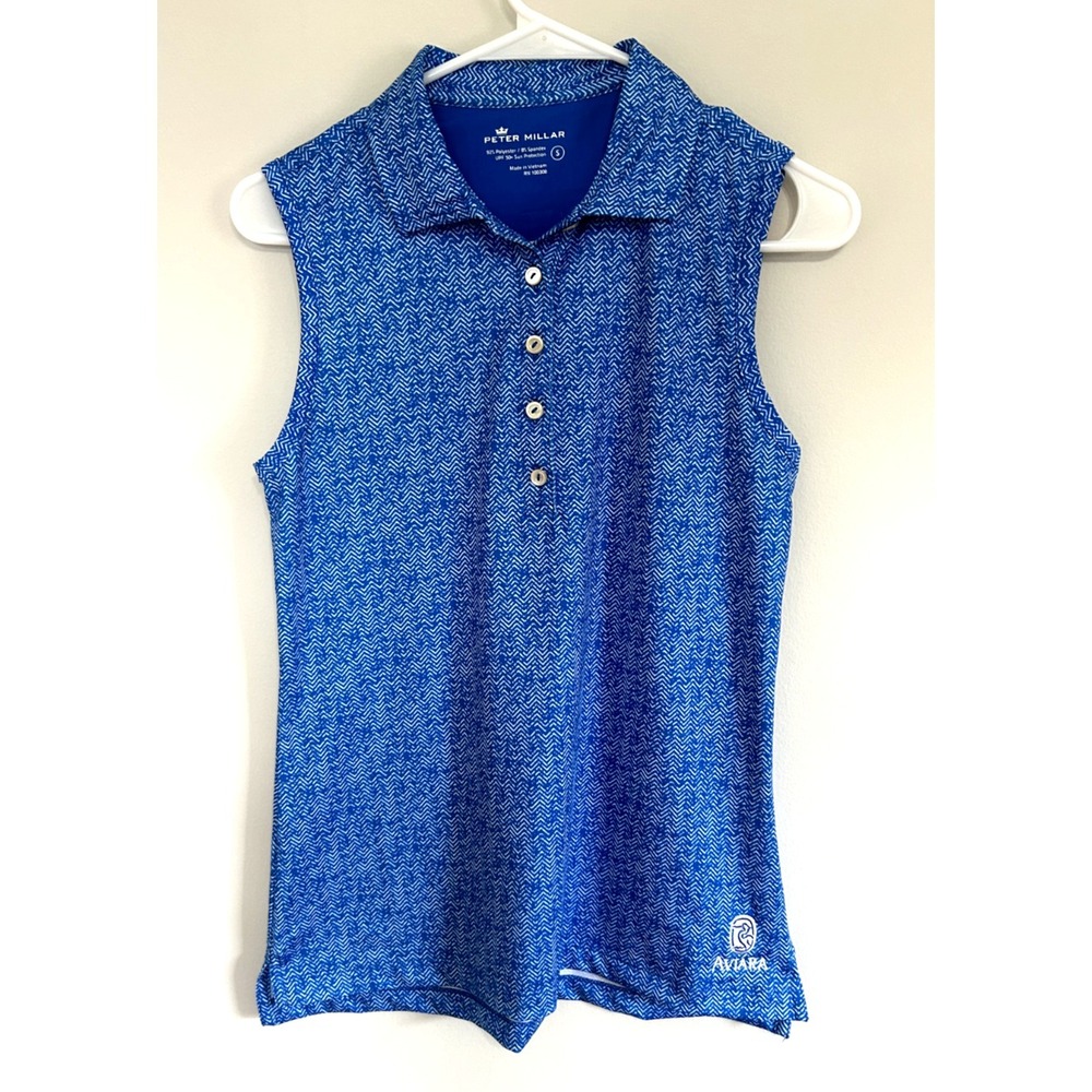 Peter Millar Women's Lightweight Sleeveless Blue Golf Shirt Small Aviara Logo